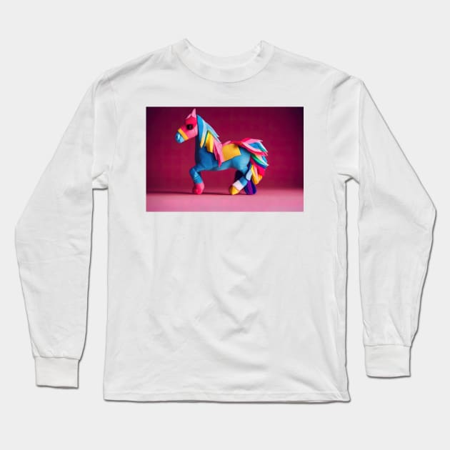 Colorful pony , origami horse design Long Sleeve T-Shirt by DyeruArt